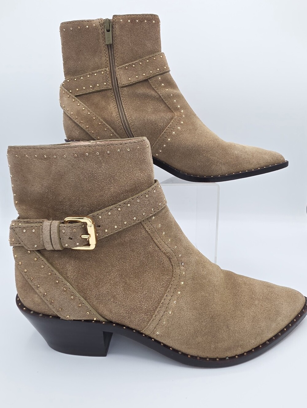 Loeffler Randall Size 8 Suede Studded Harness Ankle Boots Western Pointed Toe